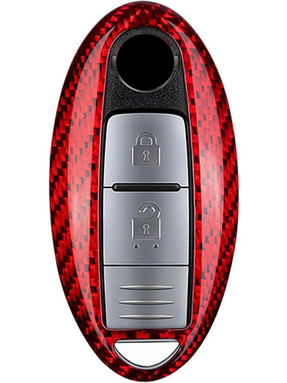 Sleek Carbon Fiber Key Fob Cover for Nissan Models - Smart Remote Case, Red